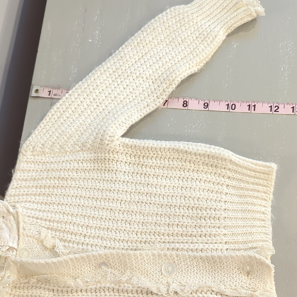 Vintage Cardigan Knit Lace‎ Button Up Cream size Medium image 7